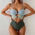 thumbnail image 6 of Womens Cutout One Piece Swimsuit with Color Block Ring Linked Monokini Bathing Suit for Beach Vacation Army Green XL(XL), 6 of 6