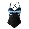 thumbnail image 4 of NMMUED One Piece Swimsuit Tummy Control Criss Cross Bathing Suit Slimming Ruched Swim Suit Push Up V Neck Swimwear Dark Blue M, 4 of 4