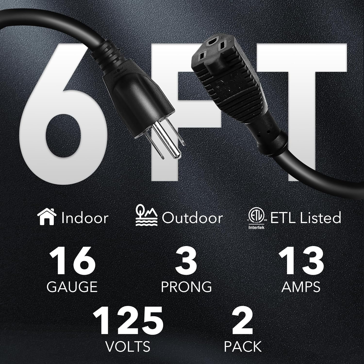 BN-LINK 6-Foot Indoor/Outdoor Extension Cord, 2-Pack photo 4