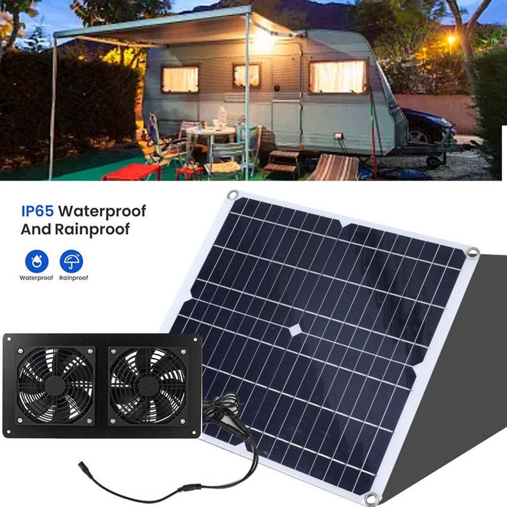 30W Solar Panel Outdoor Solar Exhaust Fan Dog Chicken Coop RV Greenhouse Fan Fan