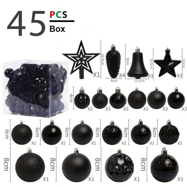 Bola de Navidad de 45 piezas, decoración de árbol de Navidad en rojo, verde, dorado, negro, Estrella decorativa para el hogar, regalo de Año Nuevo