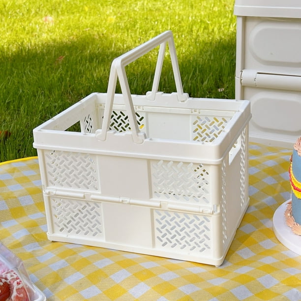 Folding Picnic Basket Stackable Storage Box Plastic Grocery Shopping