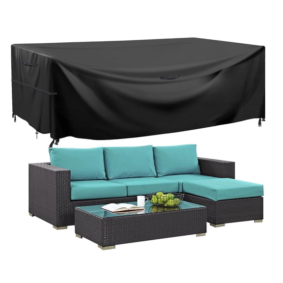 Patio Furniture Cover 128x63x29 inches Patio Cover 420D Waterproof Outdoor Chairs Table Cover for 8-12 Seater Outdoor Furniture UV Protection Cover Black