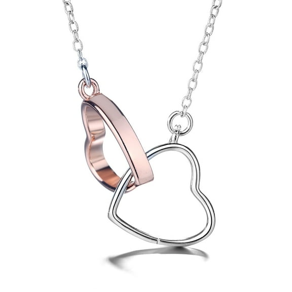 Amy and Annette Double Heart Pendant Necklace, Sterling Silver, 18"