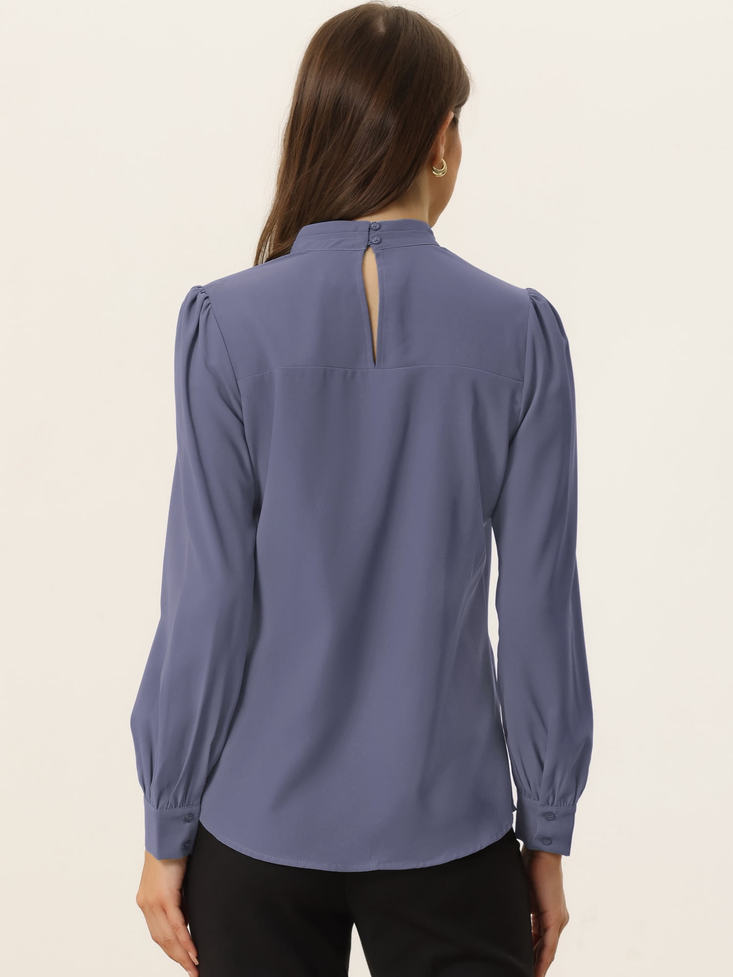 DARING DIVA Women's Stand Collar Long Sleeve Office Blouse S Purple-Grey