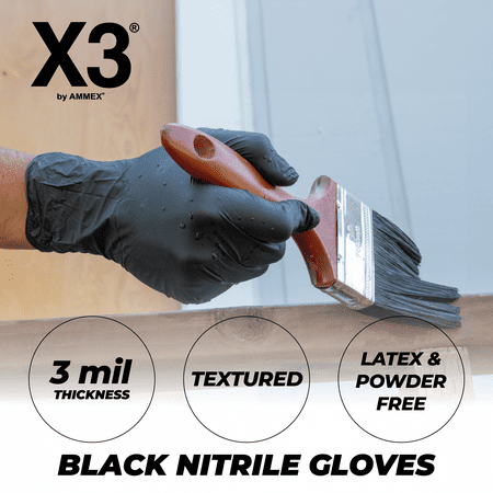 X3 Black Nitrile Disposable Industrial Gloves 3 Mil Large Box of 100