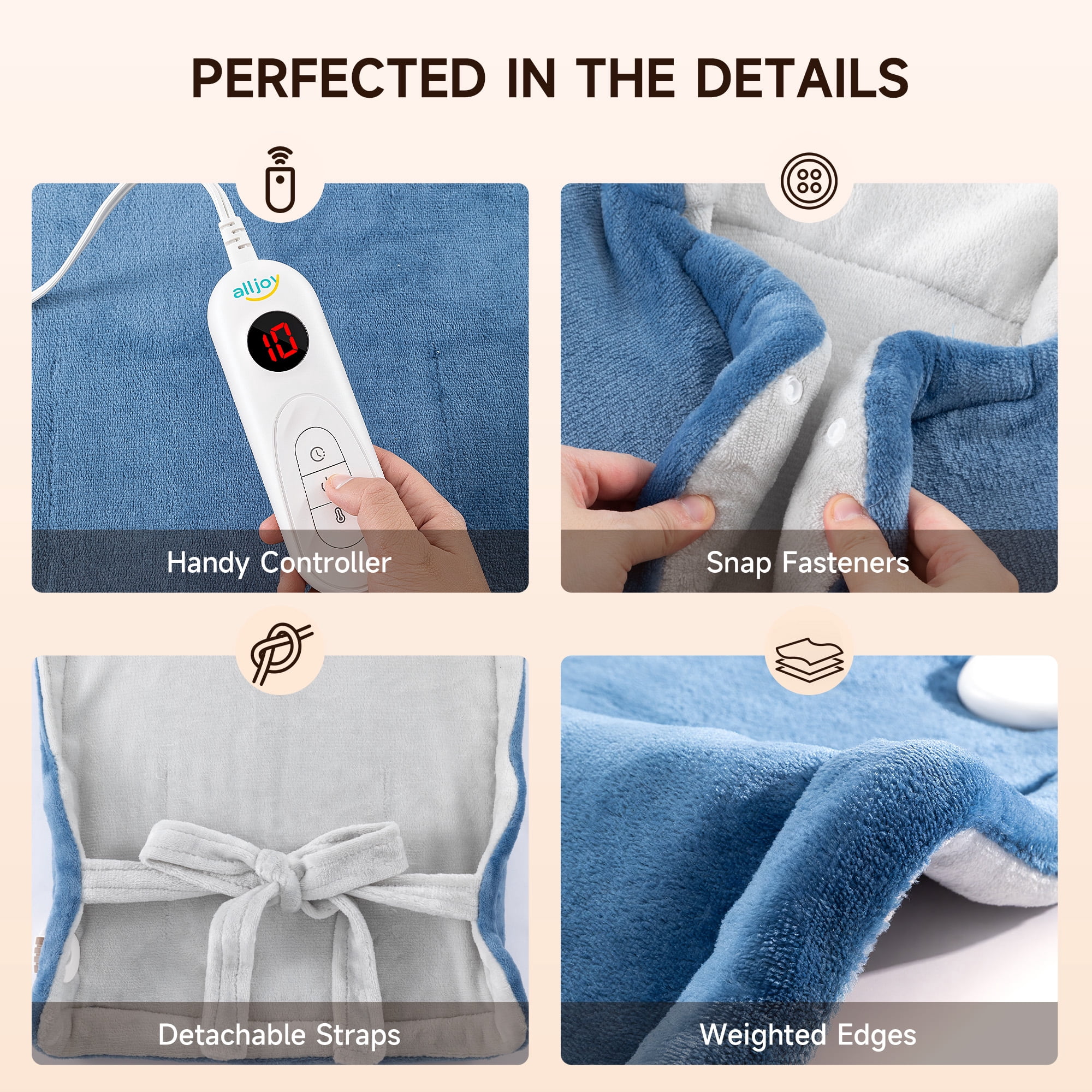 ALLJOY 24"x33" Shoulder Heating Pad for Back Pain Relief, Fast-Heating, Electric Large Heated Pad for Neck & Wrap with 6 Settings, Auto Shut-Off, the Best Gift for People You Love, Blue