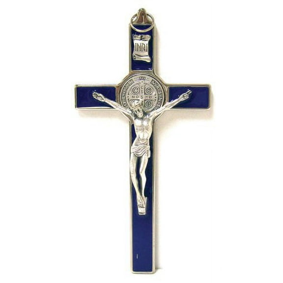 Saint Benedict Crucifix - All Metal with Inlaid Enamel and Silver Color Corpu...