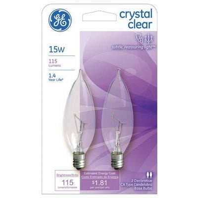 

GE 2-Pk. 15-Watt Clear Bent-Tip Light Bulbs 6 Pack