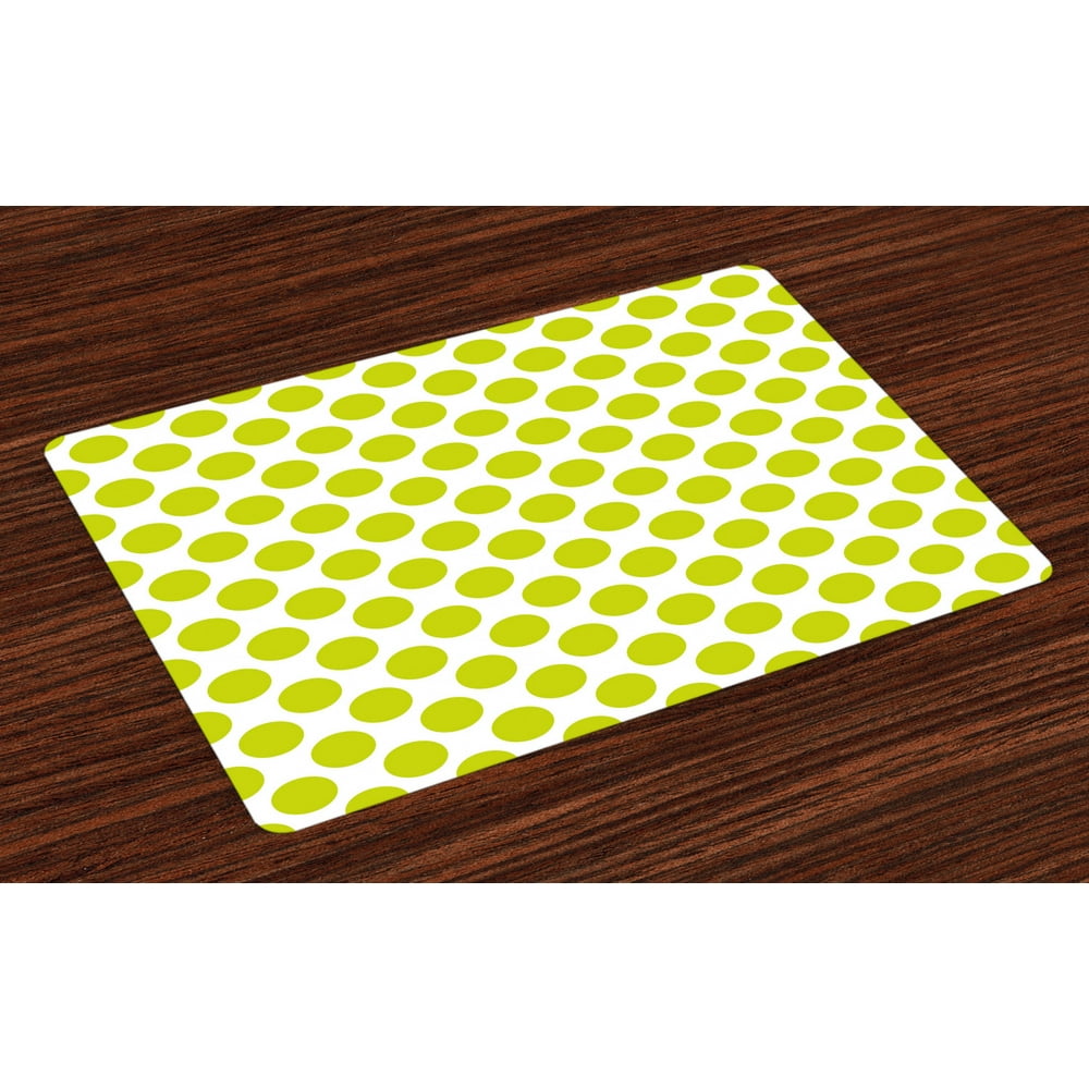 Lime Green Placemats Set of 4 Nostalgic Polka Dots Style Large Circles