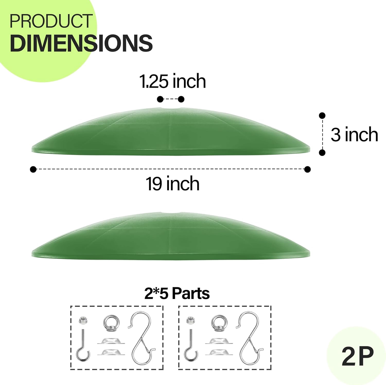 19.25-Inch Extra Large Squirrel Baffle,Hummingbird Feeder Shade Dome Cover, Bird Feeder Rain Guard, Hanging Squirrel Proof for Shepherd's Hook Outdoors (Green) 2 Pack