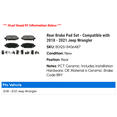 thumbnail image 2 of Rear Brake Pad Set - Compatible with 2018 - 2021 Jeep Wrangler 2019 2020, 2 of 2