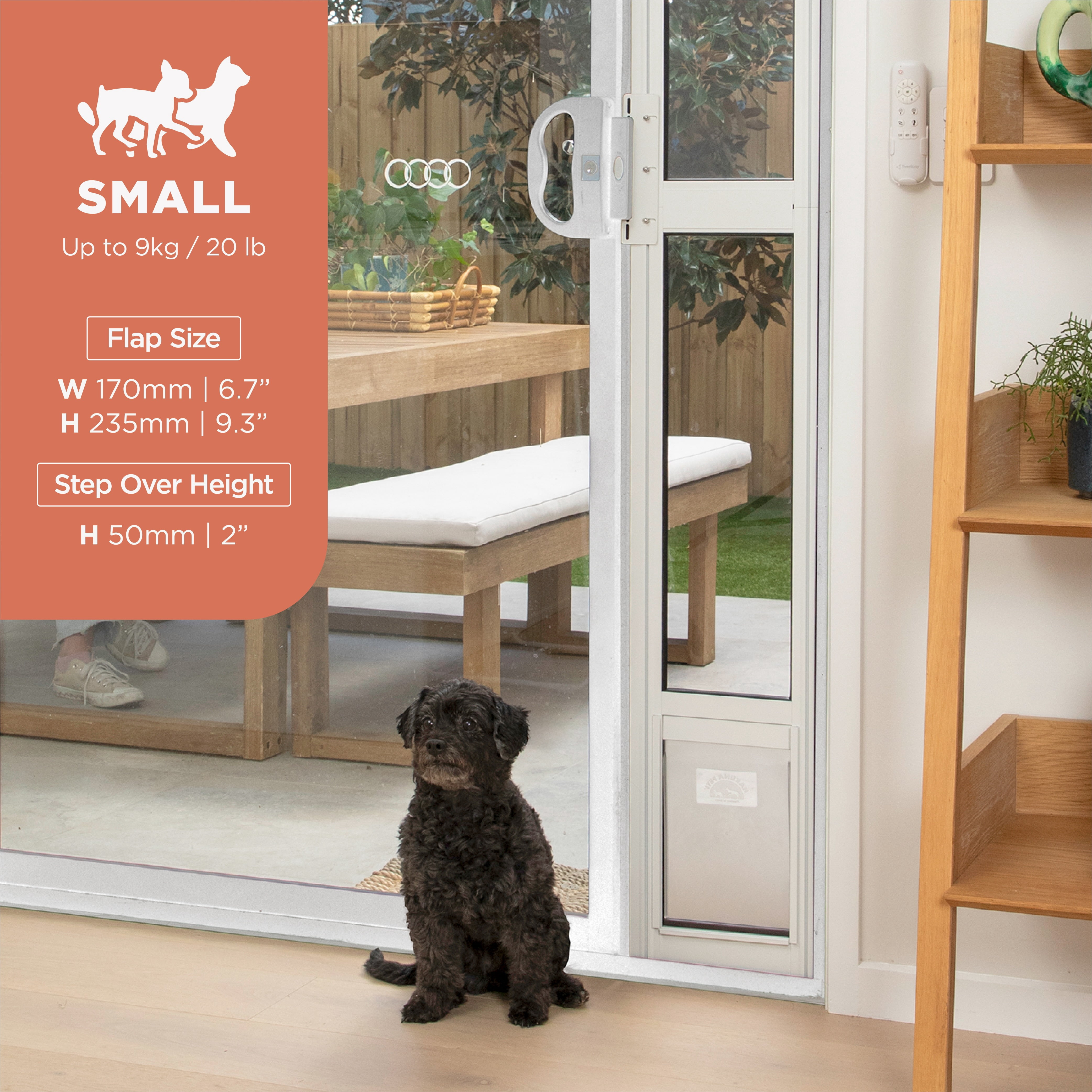 Hakuna Pets Small White Glass Sliding Door Patio Pet Door, With Lockable Flap, Suitable for Most Sliding Doors