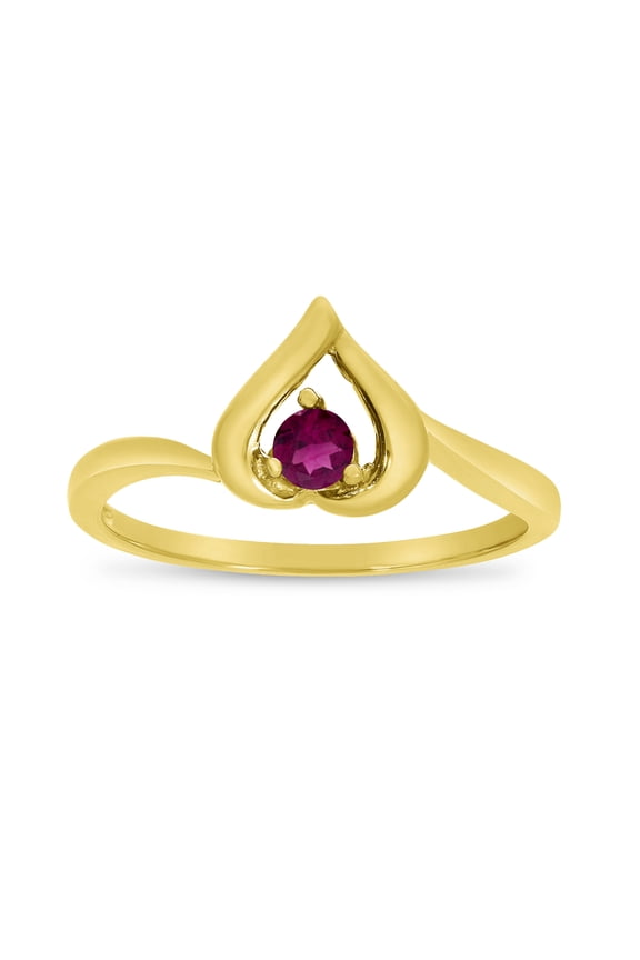 14k Yellow Gold Round Rhodolite Garnet Heart Ring