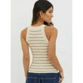 thumbnail image 5 of Halter Tank Tops for Women Summer Striped Stretchy Ribbed Knit - Shirts Slim Fitting Pale Pinkish Gray M, 5 of 6