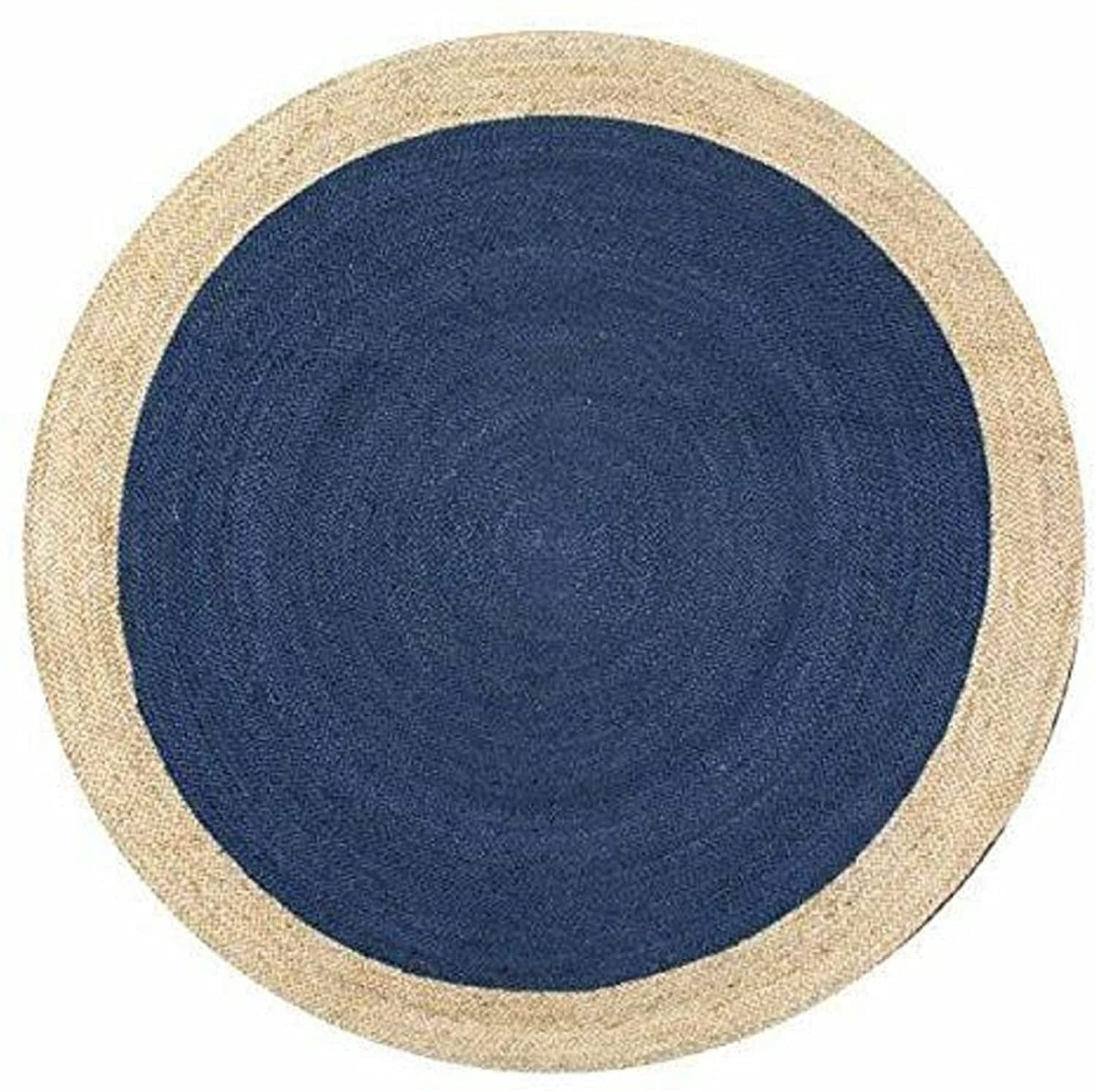 Avgari Creation Hand Made Round Blue Color Living Room Area Rug, Farm House, Kitchen Outdoor Indoor Rugs Carpet Doormat 6" Feet (75" Inch)