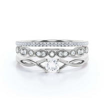 Infinity Loop 1.50 Carat Round Cut Diamond Moissanite Engagement Ring, Twisted Wedding Band In 925 Sterling Silver With 18K White Gold Plating, Gift For Her, Trio Set, Matching Band, Anniversary