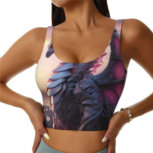 Fotbe Dragon Sujetador Deportivo Largo sin Aros para Mujer con Almohadillas y Soporte Medio, Transpirable y Absorbente, Camiseta Tipo Chaleco o Tank Top-Small