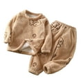 thumbnail image 5 of Atogsazn Baby Girl Boy Clothes Outfits Clearance Toddler Baby Kids Winter Boys Girls Solid Color Cute Pattern Long Sleeved Thickening Home Wear Clothes Suit 2-3 Years Khaki, 5 of 9