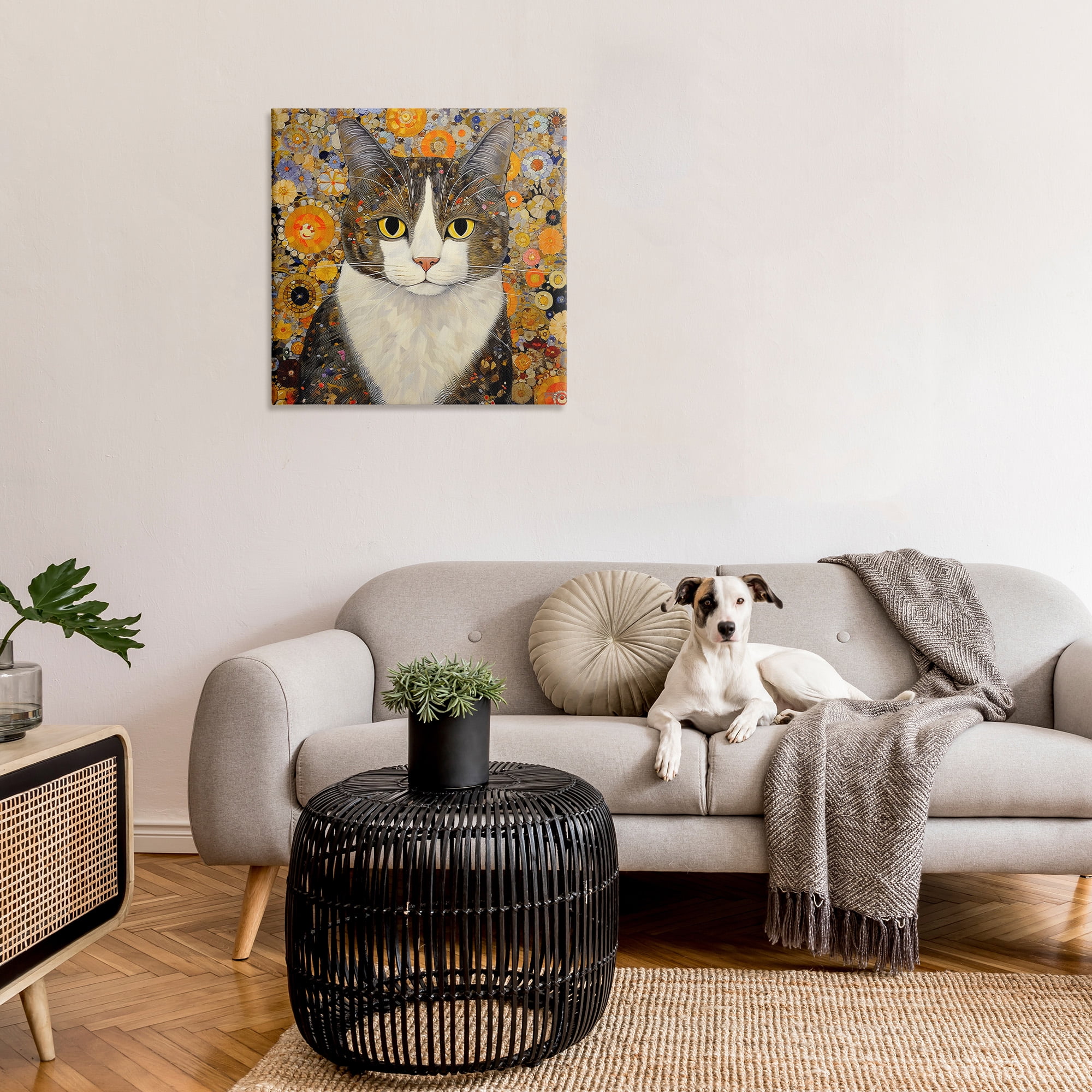Stupell Industries Mosaic Pattered Cat Animals & Insects Painting Gallery Wrapped Canvas Art Print Wall Art, 30 x 30