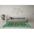 thumbnail image 3 of Ahgly Company Machine Washable Indoor Round Oriental Turquoise Blue Modern Area Rugs, 5' Round, 3 of 4