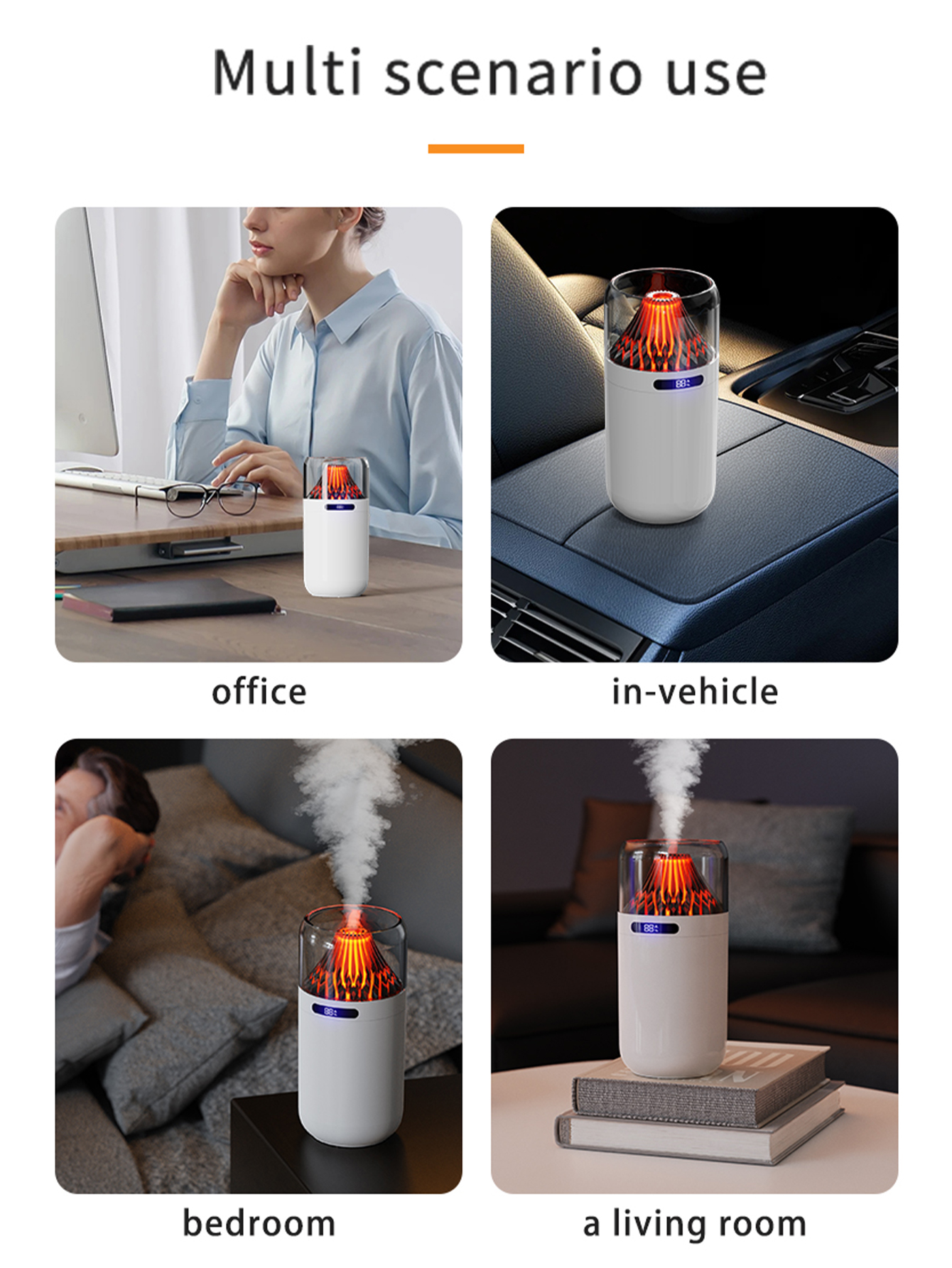 JELLOO Car Humidifier, Can Add Aromatherapy Essential Oil, Night Light, Water and Power Off Automatic Shutdown Protection, Suitable for Car Living Room Room Office