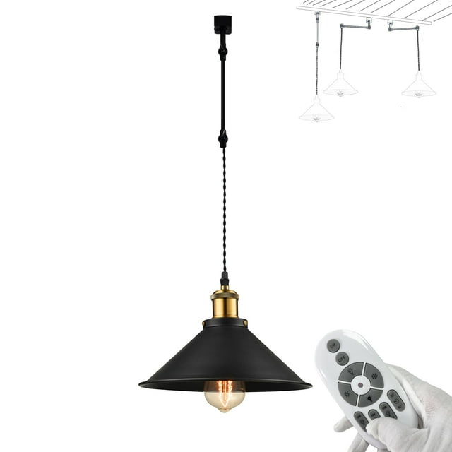 FSLiving H-Type Track Pendant Light with Retro Black Cone Shade, E26 Smart LED Edison Bulbs White Gimbaled LED Light for Kitchen Island Sloped Ceiling,Customizable - 1 Light