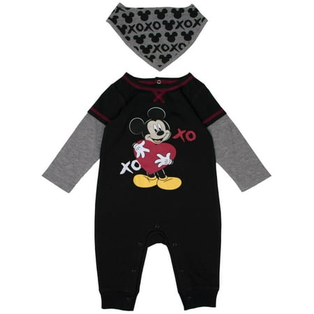 

Disney Infant Boys Mickey Mouse Valentines Outfit Coverall & Bandana Bib Set 0-3