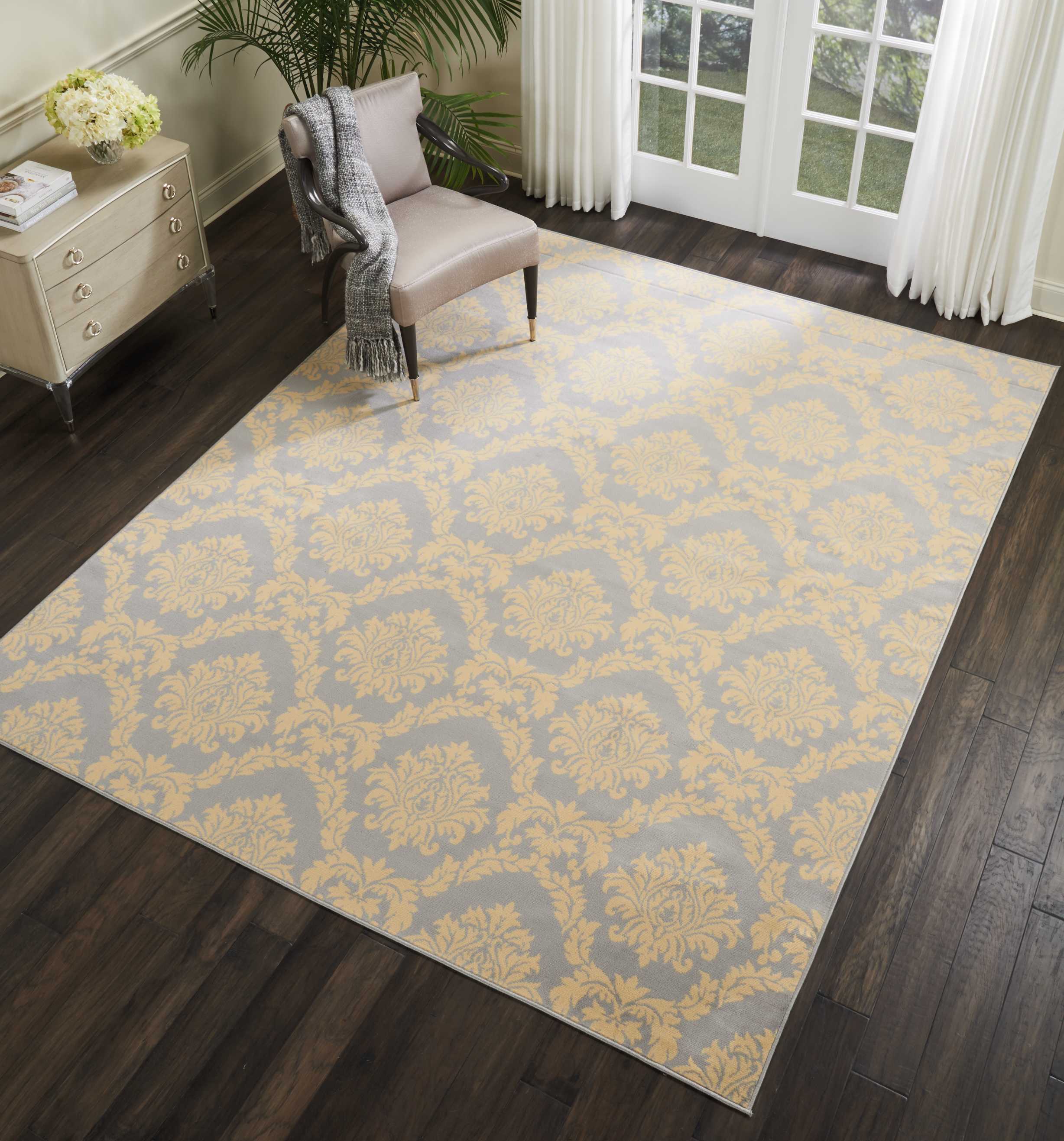 Grey Victorian Damask Area Rug by Pinewood Grove