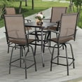 thumbnail image 5 of Nuu Garden 5-Piece Outdoor Dining Set, Patio Swivel Bar Stool, 4 High-Back Height Chairs with 1 Tempered Glass Table, All-Weather Textilene, Brown, 5 of 11