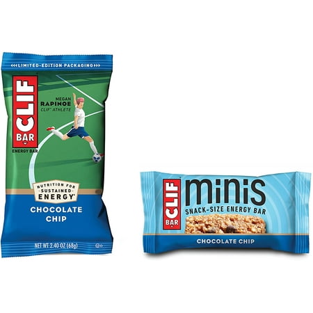 Clif Bar Chocolate Chip 10 and 10 Mini Energy Made with Organic Oats Plant Based Food Vegetarian Kosher 2.4Oz and 0.99Oz Protein Full Size Bars & Minis 20 Count