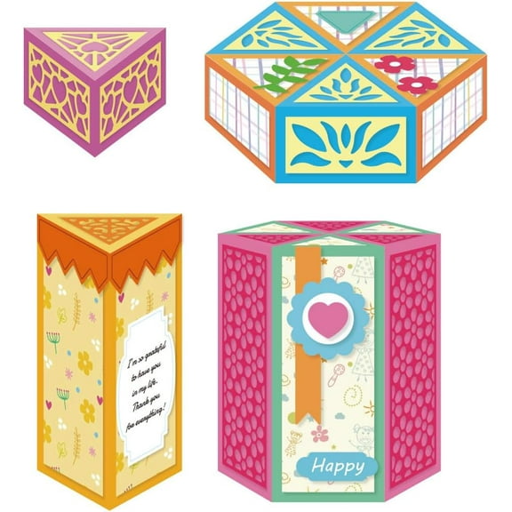 3D Folding Gift Box Die Cuts Card Making Carbon Steel Cutting Dies Label Cuts Stencils Scrapbooking Embossing Template for DIY Paper Crafts Wedding Birthday Party Decorative