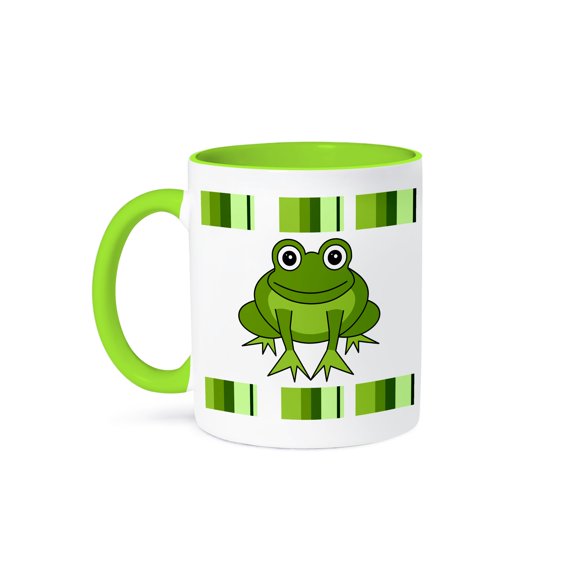 3dRose, Cute Happy Green Frog with Stripes, 11oz Two-Tone Green Mug
