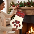thumbnail image 4 of Ratfeit Christmas Paw Pet Stocking, 15.3-Inch, Red Tartan Plaid Design, With Hanging Cord, Holiday Fireplace Ornament, Pet Gift Sack for Pets, 4 of 7