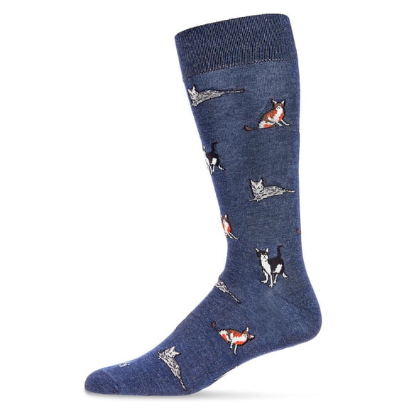 MeMoi Men's Hip Cool Cats Bamboo Blend Novelty Crew Sock - Mens - Male, 10-13, Dark Denim Heather