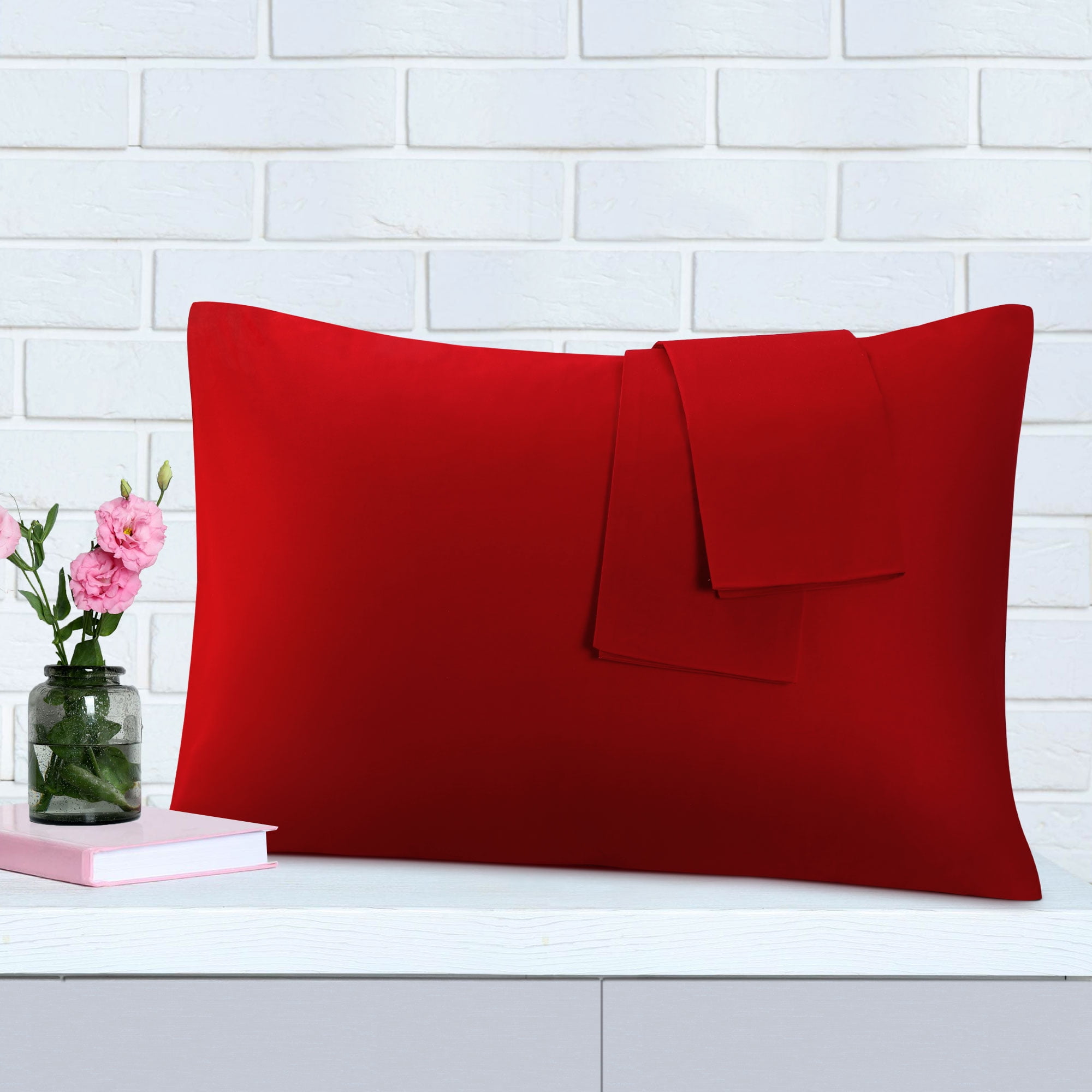 Unique Bargains 2 Pack 300TC Cotton Solid Pillowcases Red 19" x 29"
