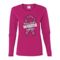 thumbnail image 2 of Wild Bobby This is What a Warrior Looks Like Ribbon Pink USA Flag Sleeve Breast Cancer Awareness Women Graphic Long Sleeve T-Shirt, Fuschia, Large, 2 of 6
