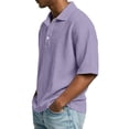 thumbnail image 4 of GrmtClth Waffle Knit Polo Shirt for Men Oversized Short Sleeve Top Basic Collared T-Shirts Trend Tee Solid Purple XL, 4 of 7