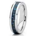 thumbnail image 2 of 6mm Polished Silver Tungsten Carbide Wedding Ring Beveled Edge Blue Carbon Fiber Center Unisex Band 13, 2 of 4