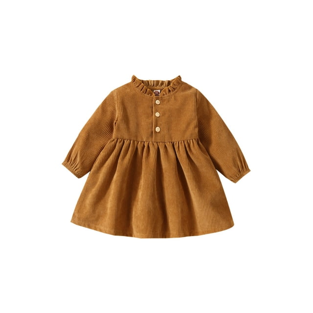 xiaxaixu Robe pour Enfants, Filles Couleur Unie Col Rond Manches Longues à Volants une-Pièce