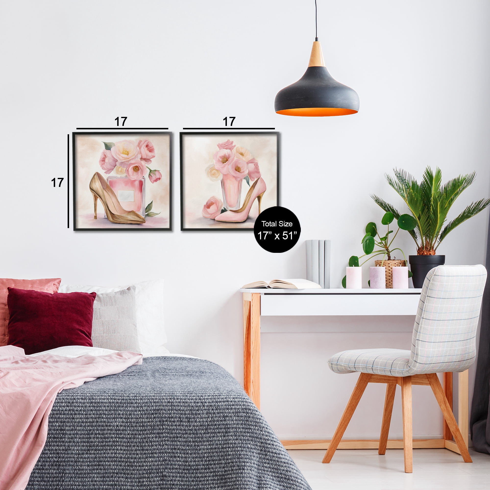 Stupell Industries Blush Pink Beauty 2 Piece Black Framed Giclee Art Set, design by Kim Allen