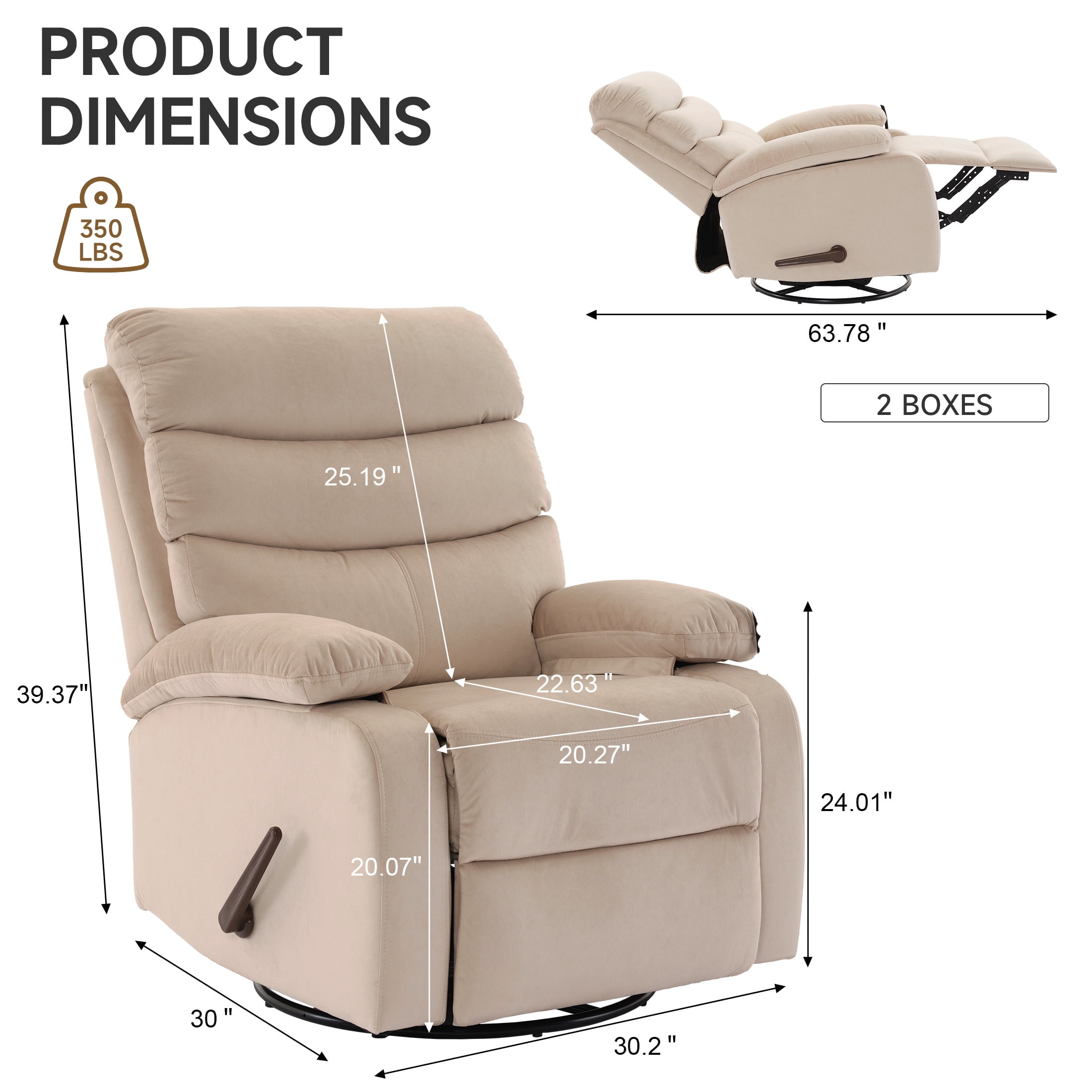 Swivel Rocker Recliner Chair Small Ergonomic Rocker Recliner Chair for Living Room, RV, Nursery, Bedroom, Beige