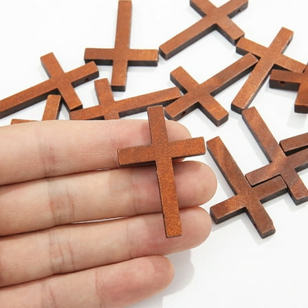 PBPBOX 50pcs Crosses Pendants Handheld Pendant Brown Wood Decoration for Crafts