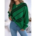 thumbnail image 4 of Women'S Casual Striped Round Neck Lantern Long Sleeve Pullover Sweater Green L, 4 of 9