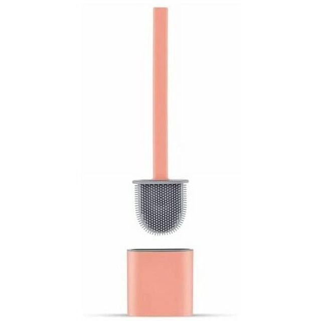 Escobilla de baño de silicona plana Escobilla de baño y soportes, antigoteo, antibacteriano, escobilla de baño ventilada, inodoro de secado rápido, escobilla de baño para montaje en pared/suelo, baño