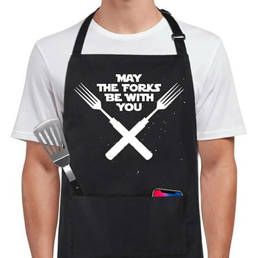 Cotton Funny Apron for Men Women Adjustable Bib Aprons with 2 Pockets Grill Kitchen Cooking BBQ One Size Fits All
