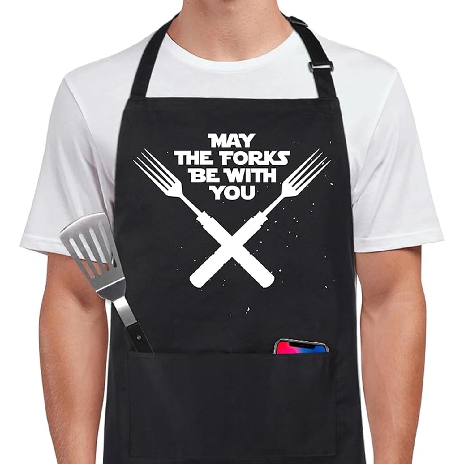 Cotton Funny Apron for Men Women Adjustable Bib Aprons with 2 Pockets Grill Kitchen Cooking BBQ One Size Fits All