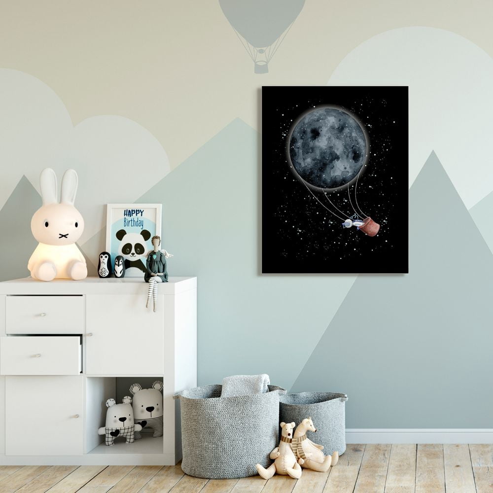 Stupell Industries Outer Space Moon Balloon Astronaut Space Traveler Canvas Wall Art Design by Rachel Nieman, 36" x 48"