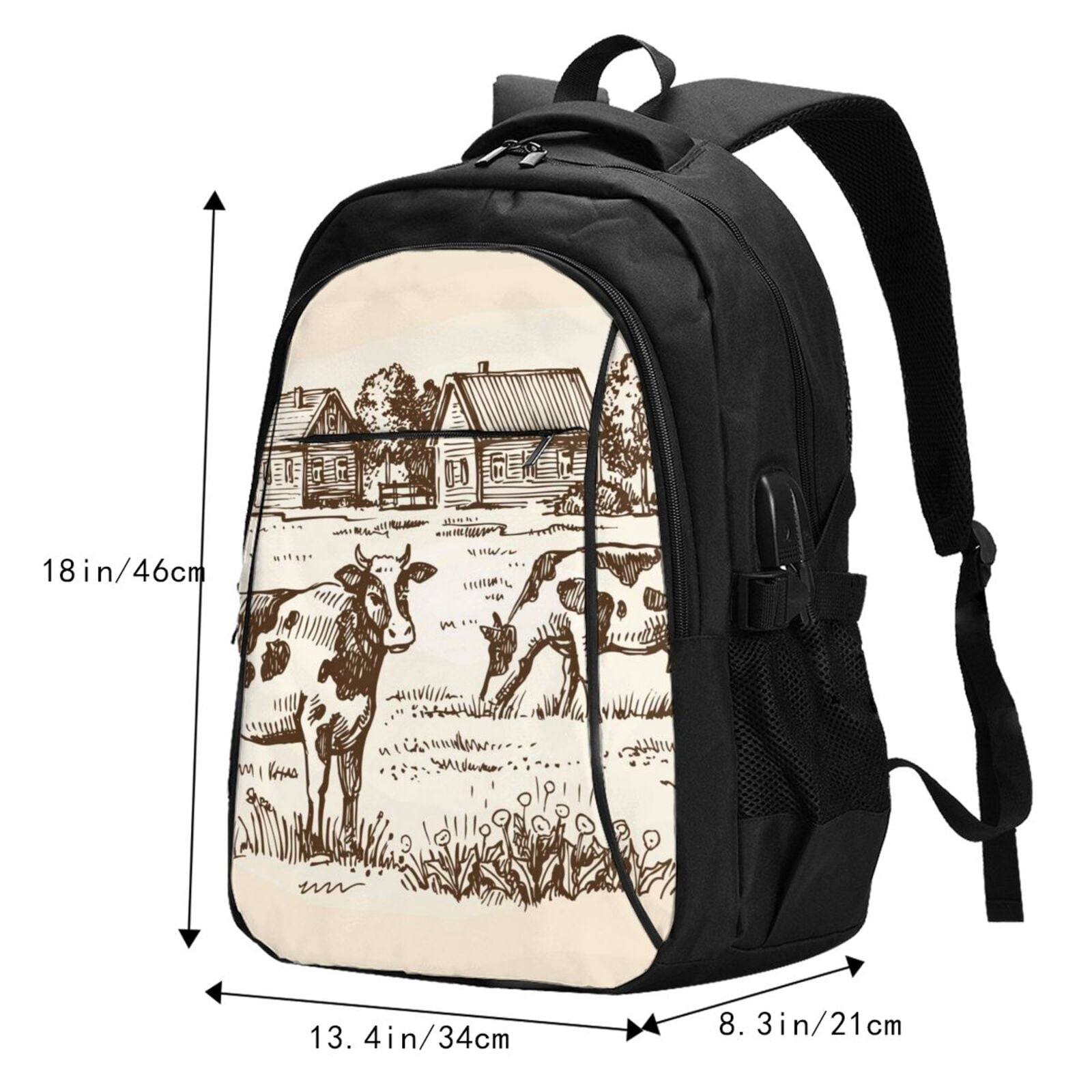 Ratiio Cows On The Farm Print Travel Laptop Backpack,Slim Sturdy Laptops Backpack with USB Charging Port, Water Resistant College School Computer Bag