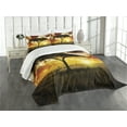 thumbnail image 3 of Ambesonne African Quilted Bedspread Set 3 Pcs, Sunset in Savannah Animal, King Size, White Green Red, 3 of 5